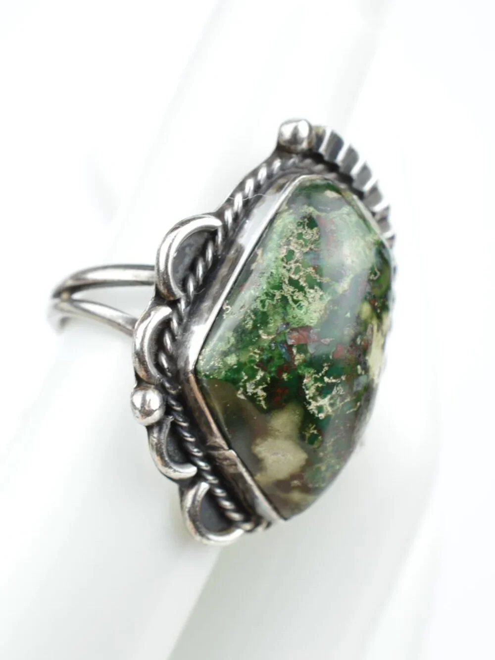 Vintage Taxco Mexico Sterling Silver Dragon's Blood Jasper Ring Size 5 IRD 925